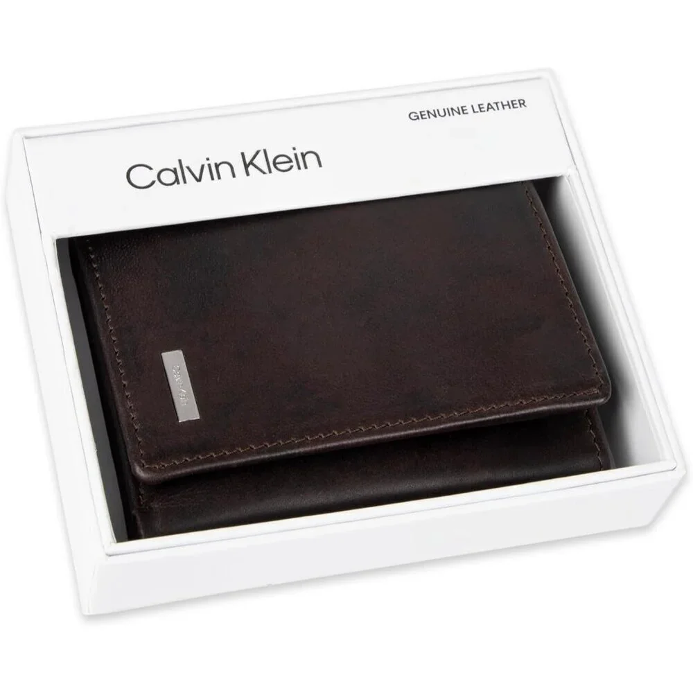 Men's Stylish Brown Leather Trifold Wallet Card Slots Slip Pockets Designed